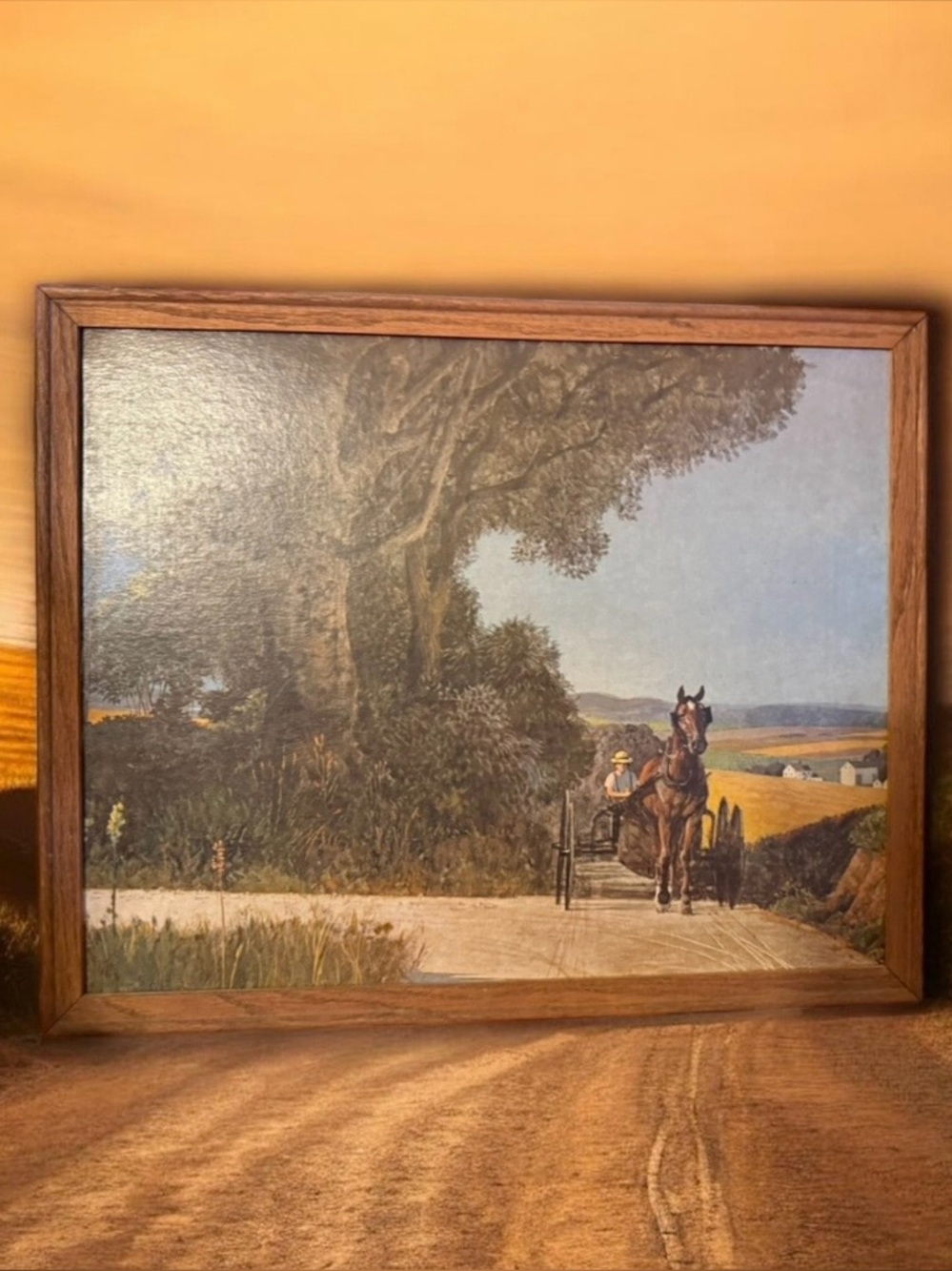 Vintage~1970s~Wall Picture~Framed Lithograph Print~Amish Horse Buggy~John Falter